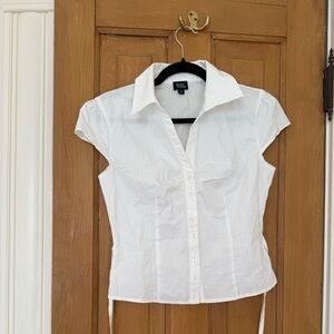 Worthington White Cap-Sleeve Button-Front Blouse